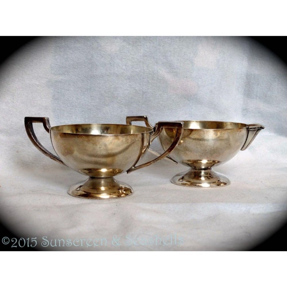 Benedict Art Deco Silver Creamer & Sugar Bowl